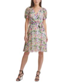 Floral-Print Faux-Wrap Dress