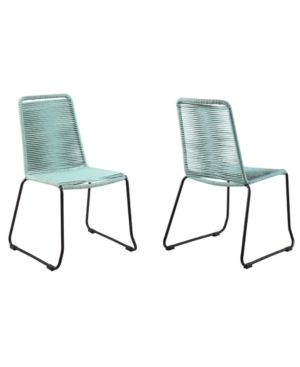 Armen Living Shasta Outdoor Metal And Rope Stackable Dining Chair, Set Of 2 In Olive