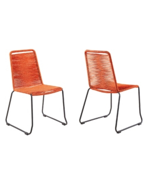 Armen Living Shasta Outdoor Metal And Rope Stackable Dining Chair, Set Of 2 In Orange