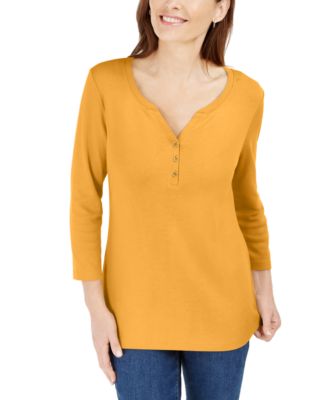 Karen Scott - Cotton Henley-Neck Top