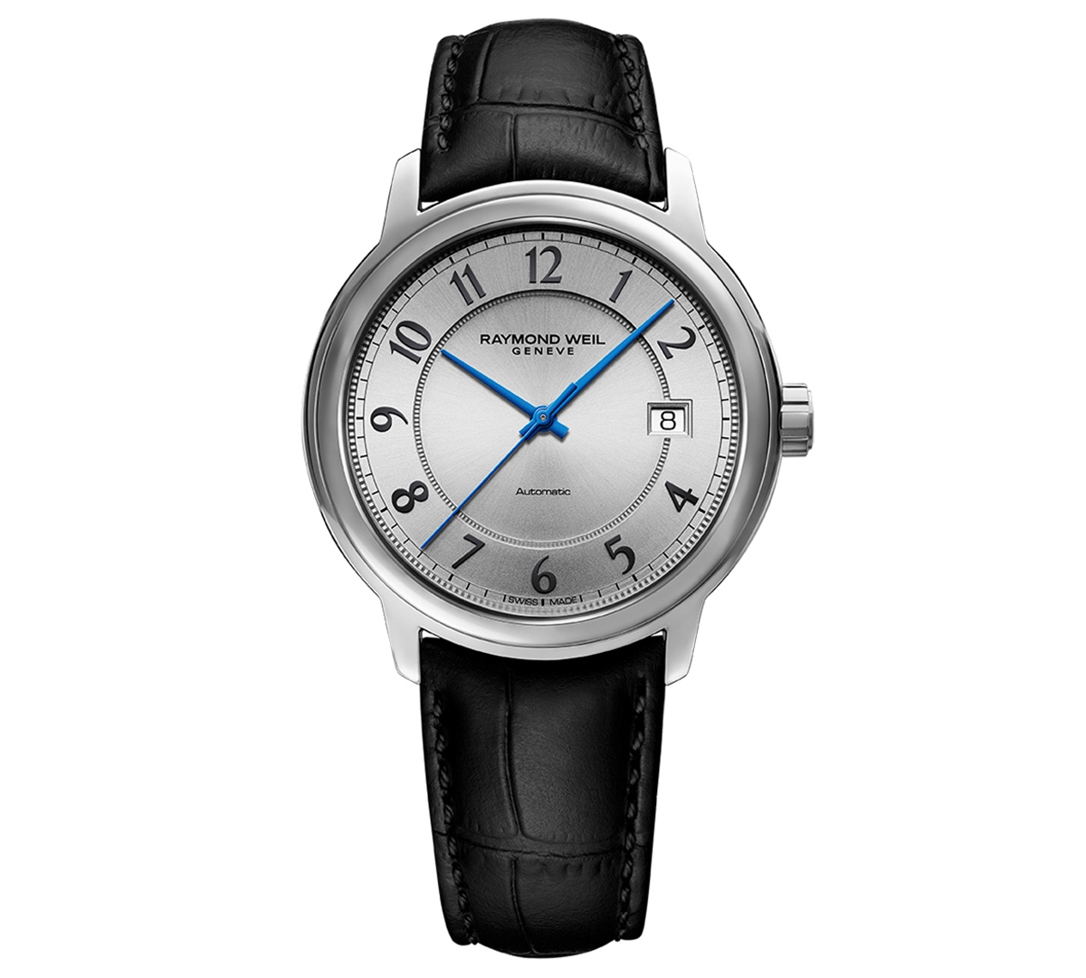Shop Raymond Weil Men's Swiss Automatic Maestro Black Leather Strap Watch 39mm In Silver