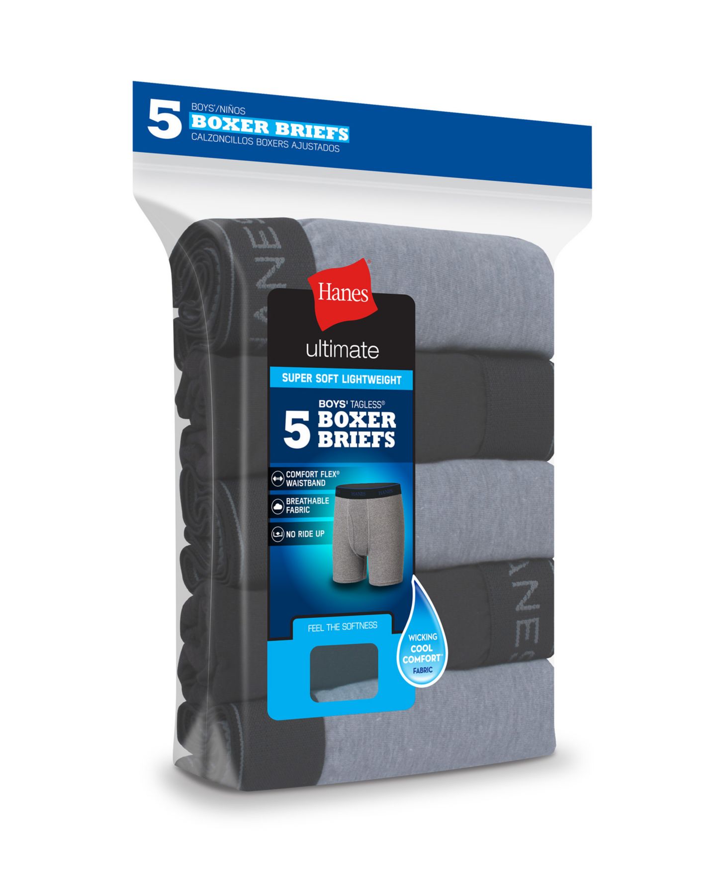 Трусы-боксеры Big Blend для детей, хлопок — Hanes, цвет: Чёрный / Серый — фото 3