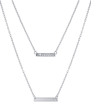 Giani Bernini Double Layered 16" + 2" Cubic Zirconia Double Bars Chain Necklace In Sterling Silver In Silver