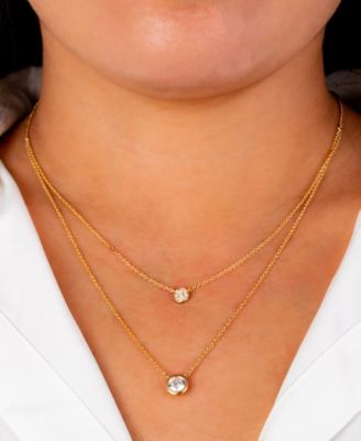 Double Layered Bezel Set 16" + 2" Cubic Zirconia Chain Necklace in Gold Over Sterling Silver