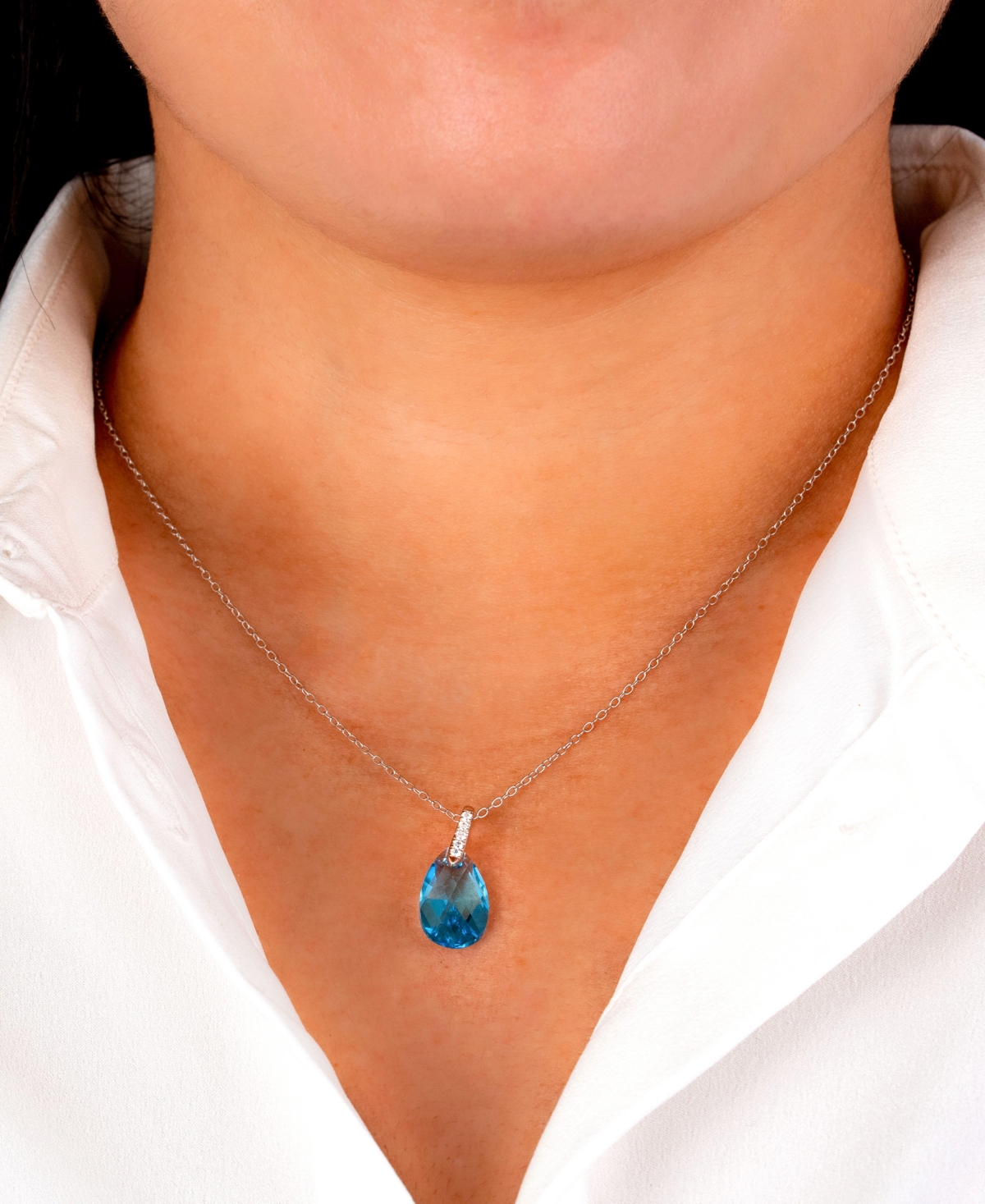 Fine Crystal and Cubic Zirconia 18" Teardrop Pendant Sterling Silver