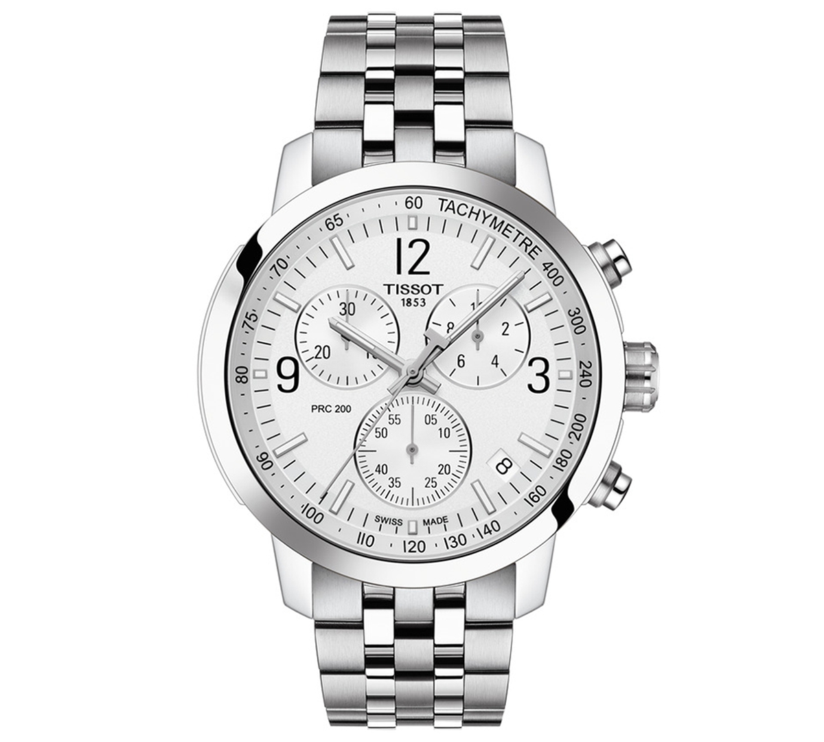 Shop Tissot Men's Swiss Chronograph Prc 200 Stainless Steel Bracelet Watch 43mm In Silver
