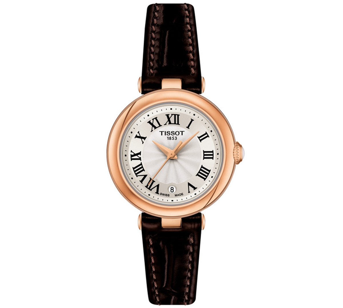 Tissot Women's Swiss Bellissima Brown Leather Strap Watch 26mm In White