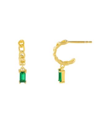 by Adina Eden Cubic Zirconia Baguette Cuban Hoop Earring in 14k Gold ...