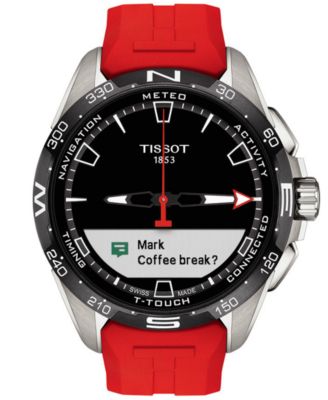 Men's Swiss T-Touch Connect Solar Red Rubber Strap Smart Watch 48mm