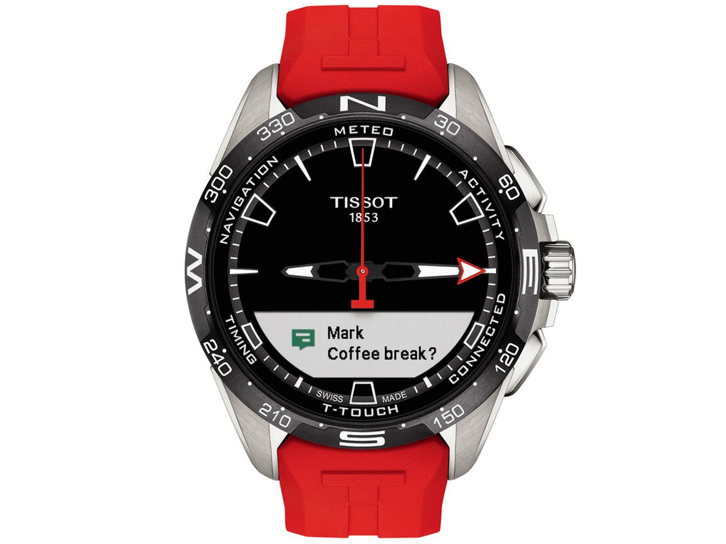 Мужские часы Tissot Swiss T-Touch Connect Solar Red Rubber Strap Smart Watch 48mm — фото 9