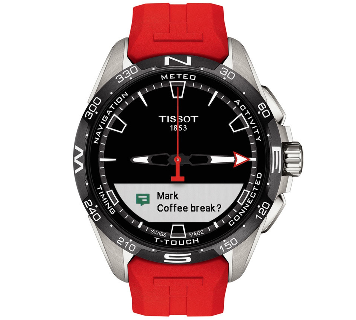 Shop Tissot Men's Swiss T-touch Connect Solar Red Rubber Strap Smart Watch 48mm