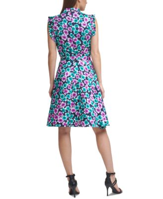 DKNY Printed Faux-Wrap Dress
