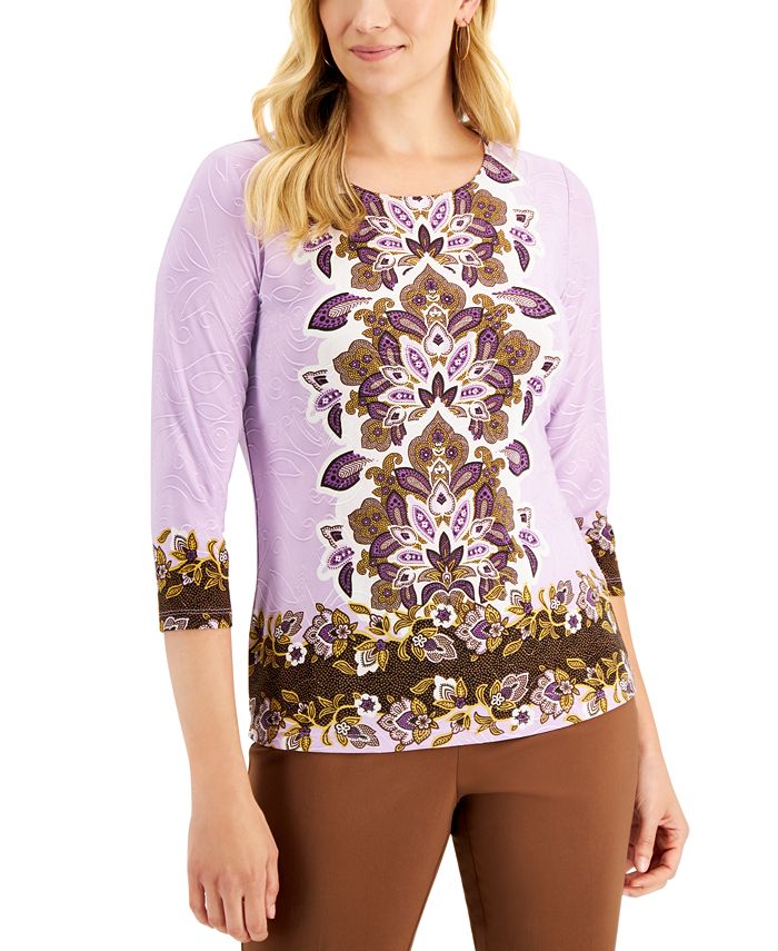 Macy's JM Collection Embroidered FloralPrint Top, Created for Macy's
