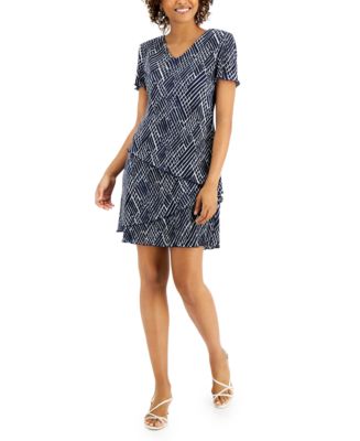 Connected Petite Printed Tiered Pleated Dress - Macy's