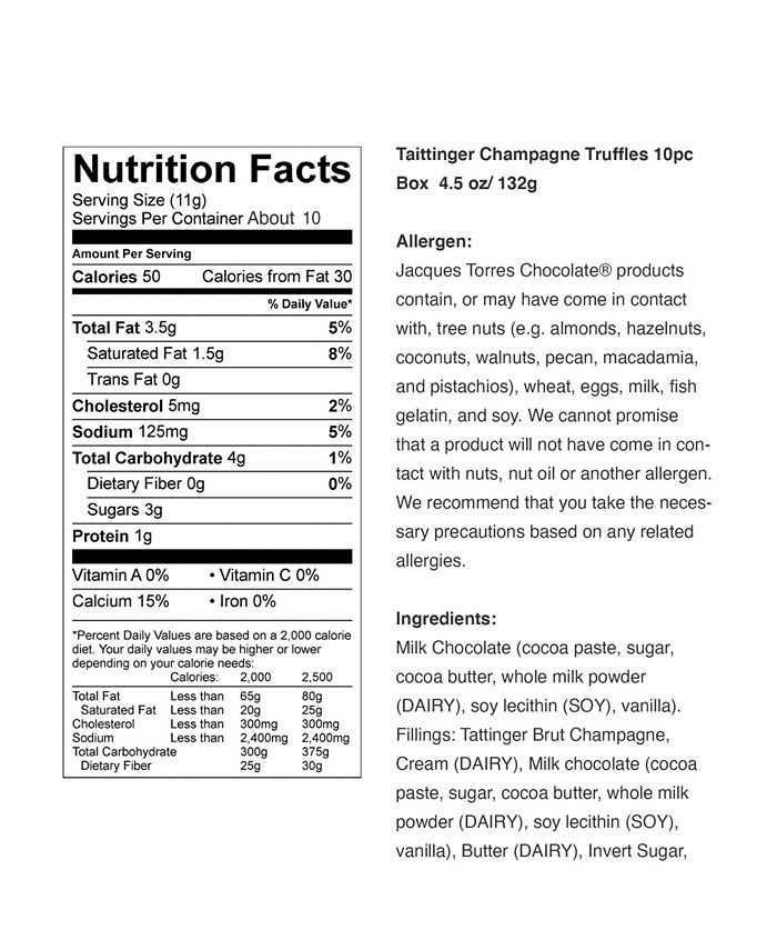Jacques Torres 10 Piece Taittinger Champagne Truffles, 4.5 oz Macy's
