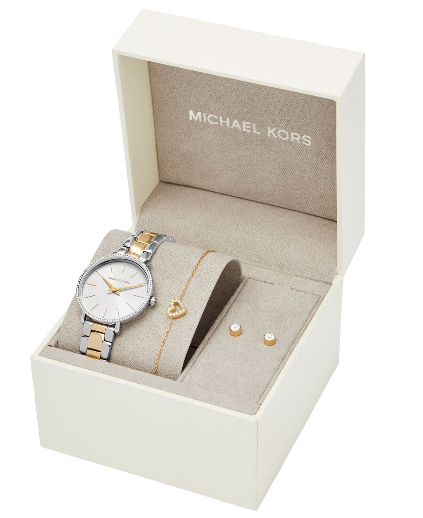 Женские часы Michael Kors Pyper Two-Tone Stainless Bracelet Watch 32mm Gift Set — фото 4