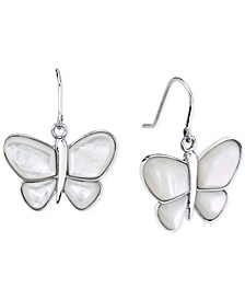 Mother-of-Pearl Butterfly Drop Earrings in Sterling Silver