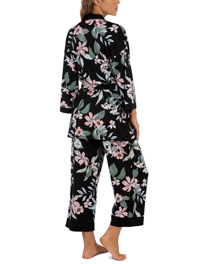 Linea Donatella Floral-Print Wrap Robe, Cami & Capri Pajama Set - Macy's