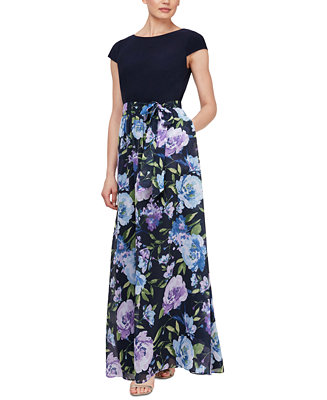 SL Fashions Cap-Sleeve Floral-Print Maxi Dress - Macy's
