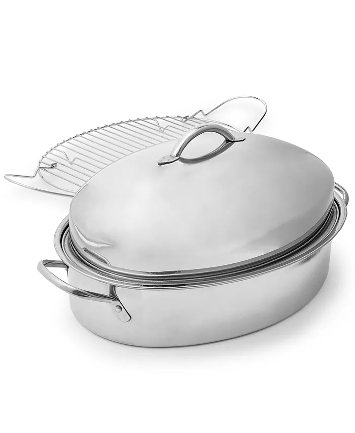 Martha Stewart Collection Stainless Steel 8-Qt. Covered Oval Roaster with Rack, Created for Macy's 