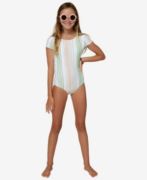 Big Girls Beach Stripe Cap Sleeve One Piece