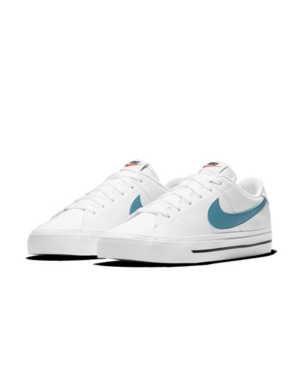 Nike Men's Court Legacy Leather Casual Sneakers From Finish Line In White, Cerulean
