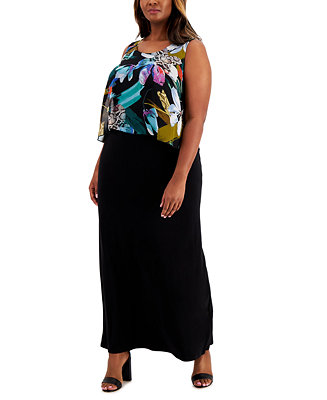 Connected Plus Size Printed Overlay Maxi Dress - Macy's