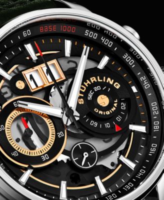 Men's Quartz Green Genuine Leather Strap Watch 45mm