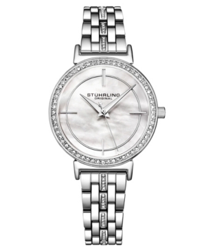 Stuhrling Women's Silver-tone Link Bracelet With Crystals Watch 33mm In White