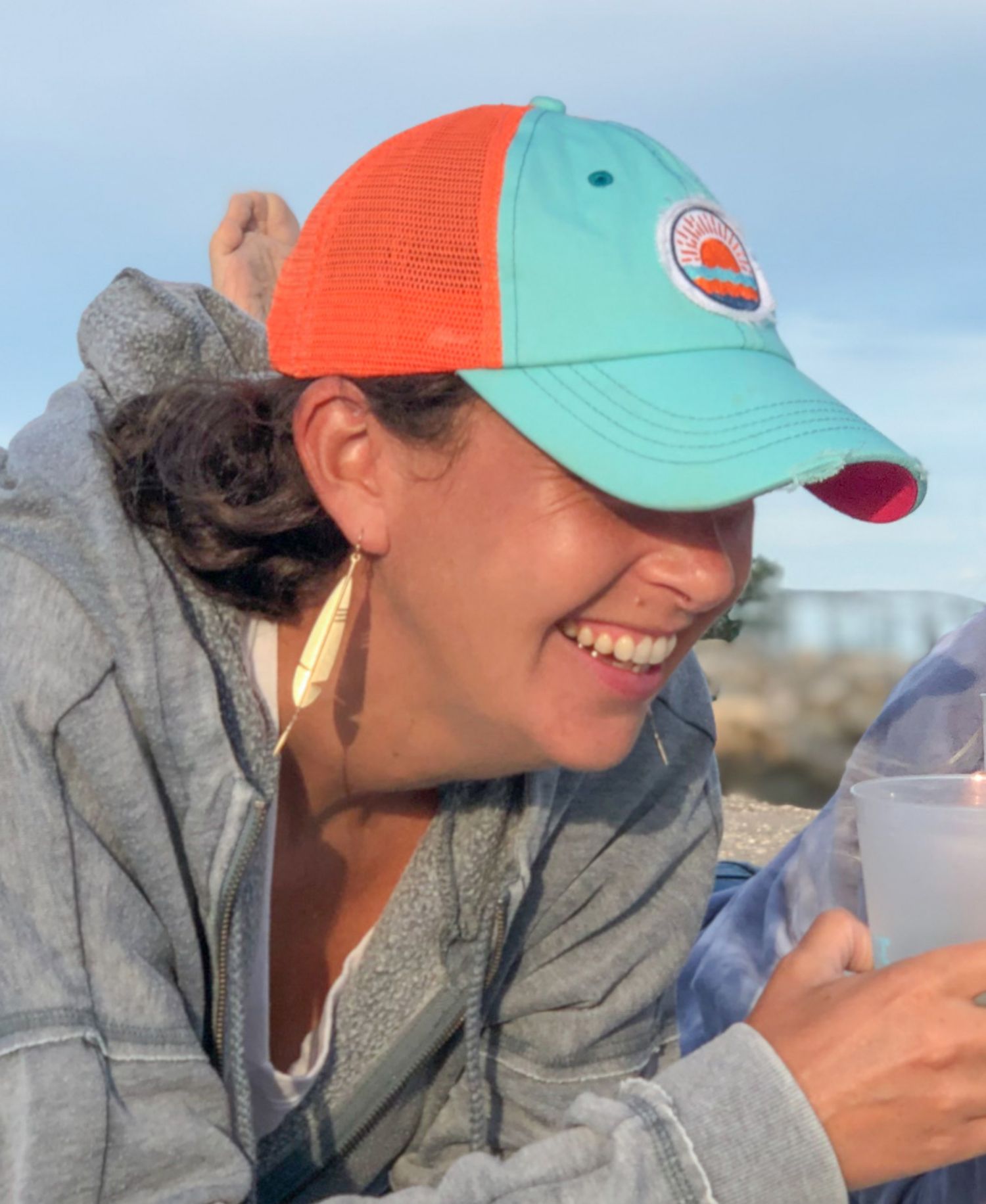 Salty Lady Women's Adjustable Snap Back Mesh Aqua with Sun Patch Trucker Hat