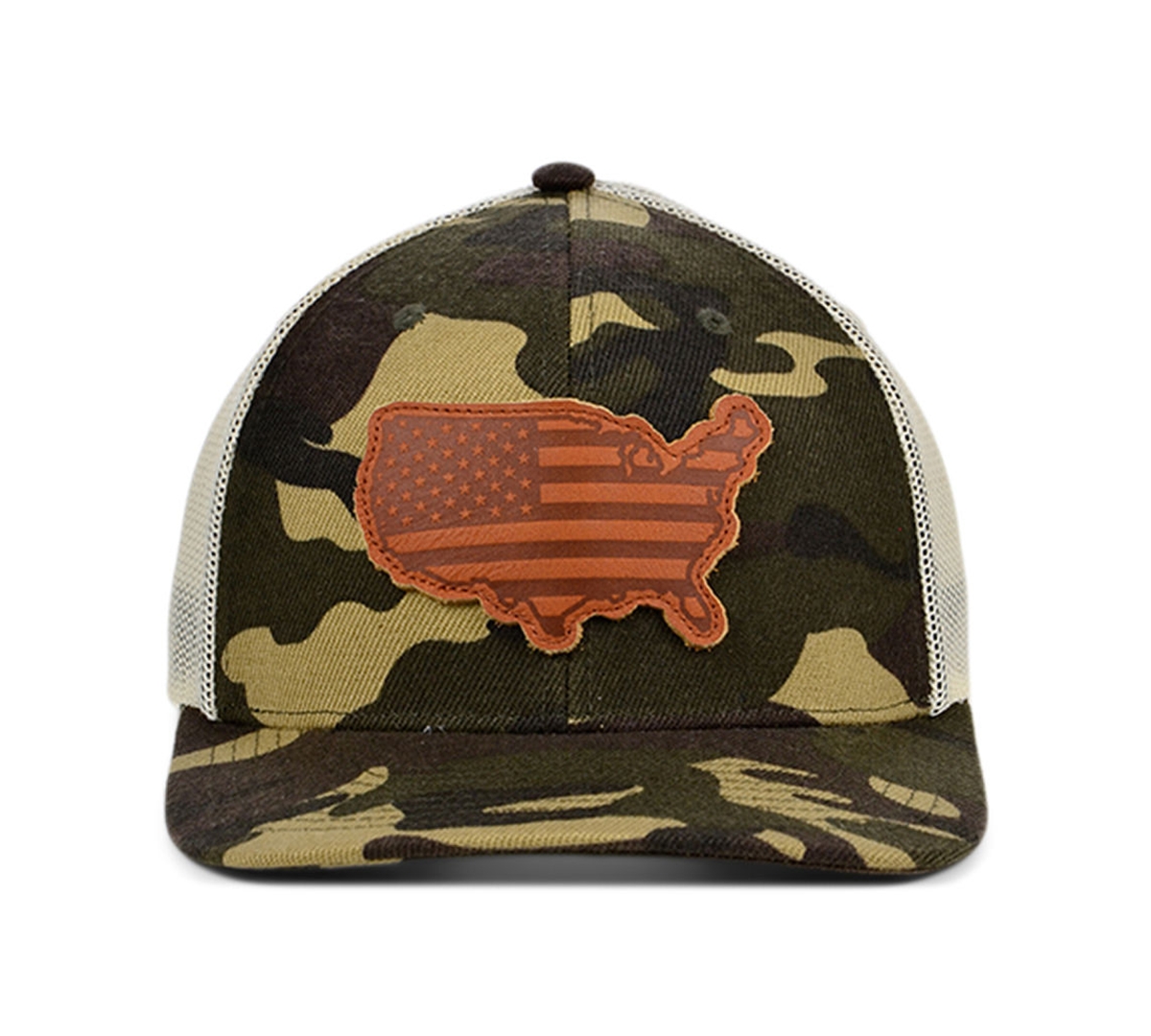 Shop Lids Local Crowns United States Of America Woodland State Patch Curved Trucker Cap In Woodlandcamo,ivory,brown