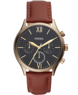 Shop Fossil Men's Fenmore Multifunction Brown Leather Watch 44mm