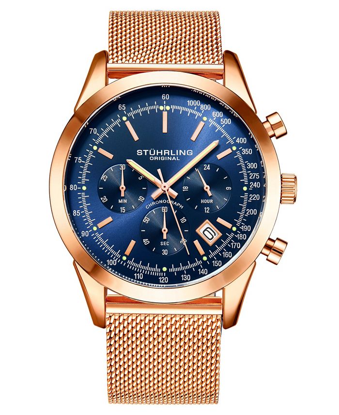 Stuhrling Men s Quartz Chronograph Date Rose Gold Tone Stainless