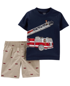 Baby Boys Fire Truck Jersey T-shirt Short 2 Piece Set