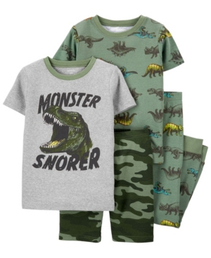 Little Boys Dinosaur Snug Fit Pajama 4 Piece Set