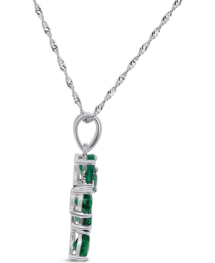 Macy's - Emerald (1-1/3 ct. t.w.) & Diamond Accent Cross 18" Pendant Necklace in 14k White Gold