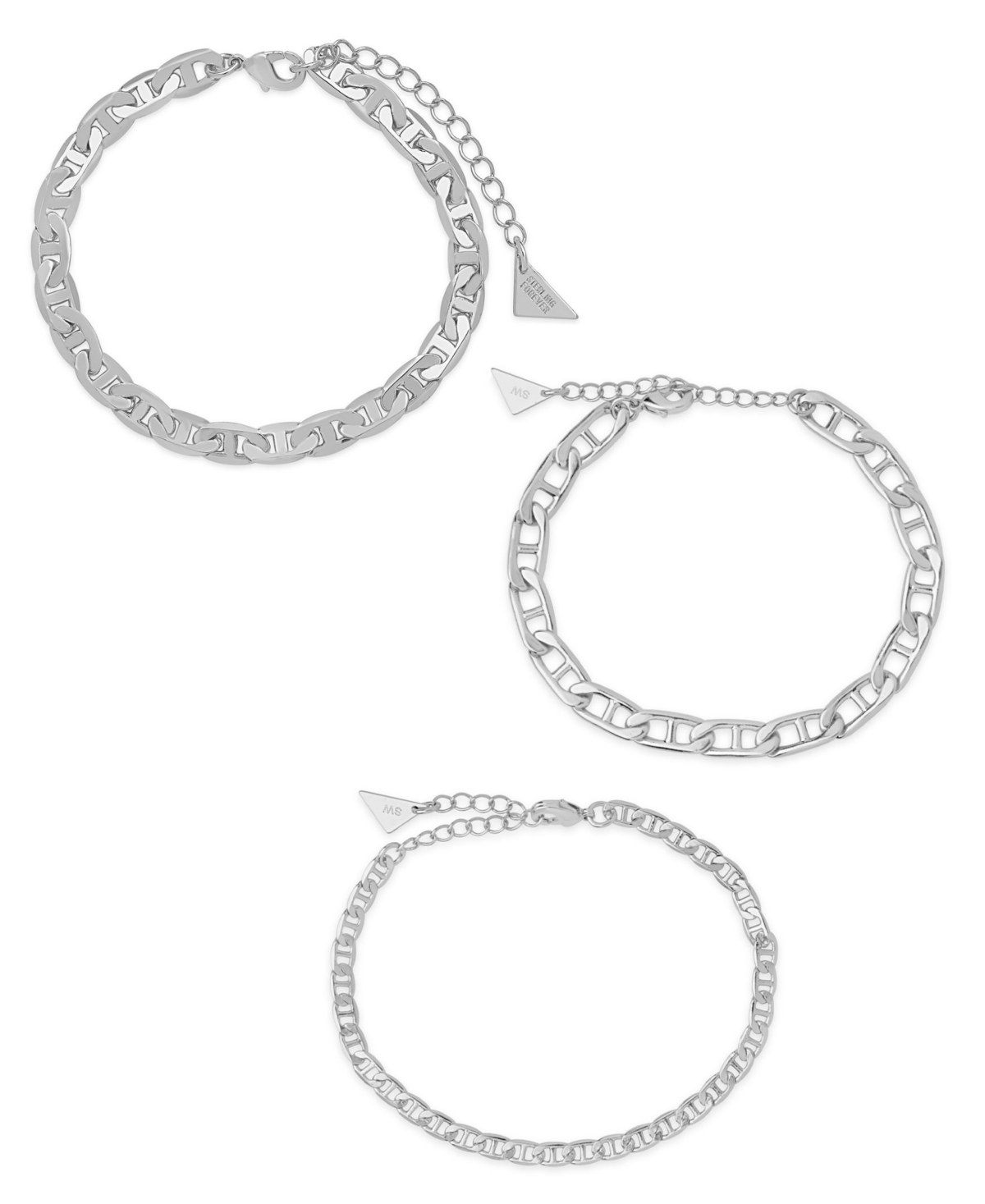 Women's Anchor Chain Silver Plated Bracelet Set - Silver-Tone