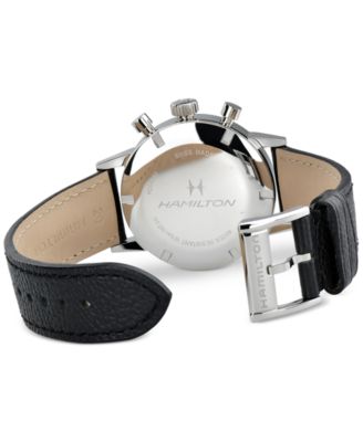 Men's Swiss Intra-Matic Chronograph H Black Leather Strap Watch 40mm