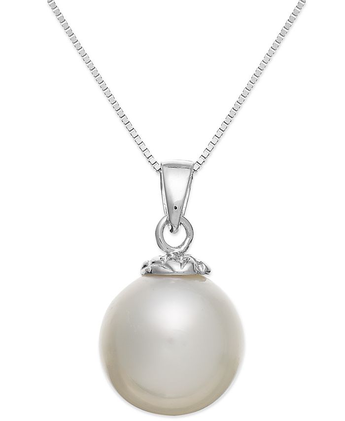 Macy's 14k White Gold White South Sea Pearl Pendant Necklace (10mm ...