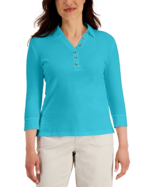 Karen Scott Petite Cotton V-Neck Polo Shirt Created for Macy's