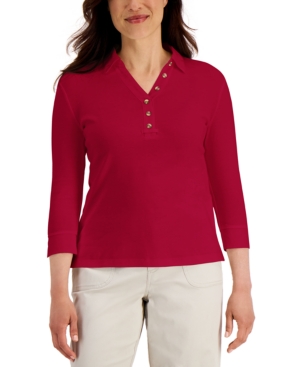 Karen Scott Petite Cotton V-Neck Polo Shirt Created for Macy's