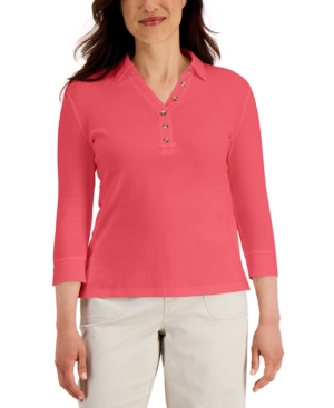 Karen Scott Petite Cotton V-Neck Polo Shirt Created for Macy's