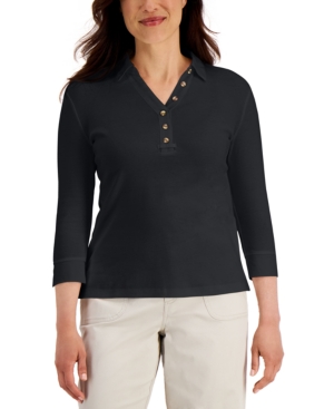 Karen Scott Petite Cotton V-Neck Polo Shirt Created for Macy's