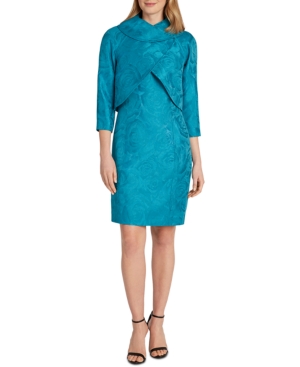 Tahari Asl Floral-Print Envelope-Collar Jacket Dress Suit