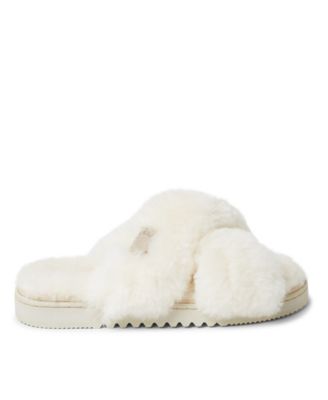Women's New Castle Genuine Shearling Cross Band Fuzzy Slide Slipper