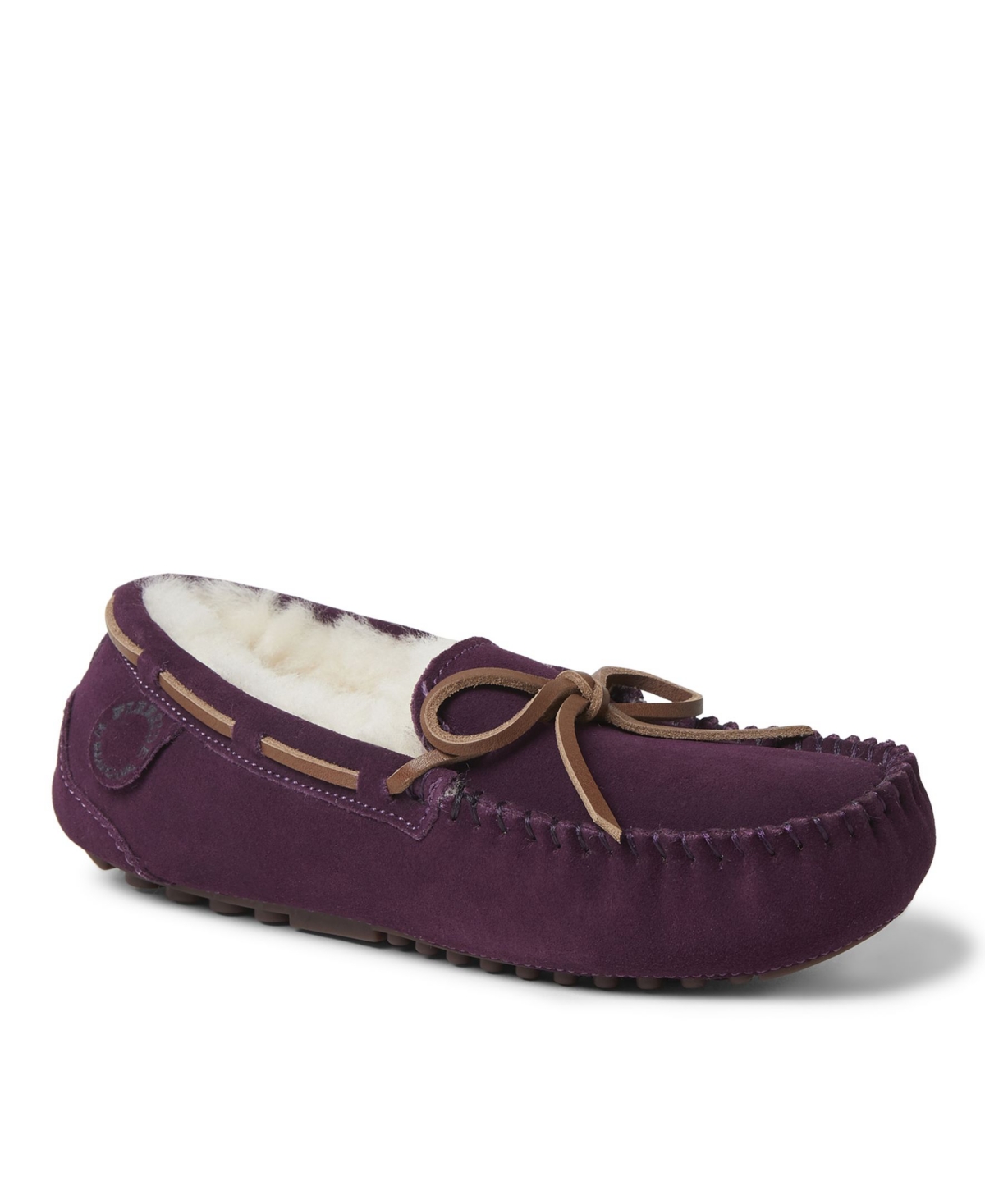 Fireside By Dearfoams Women's Victoria Genuine Shearling Moccasin Slipper - Aubergine