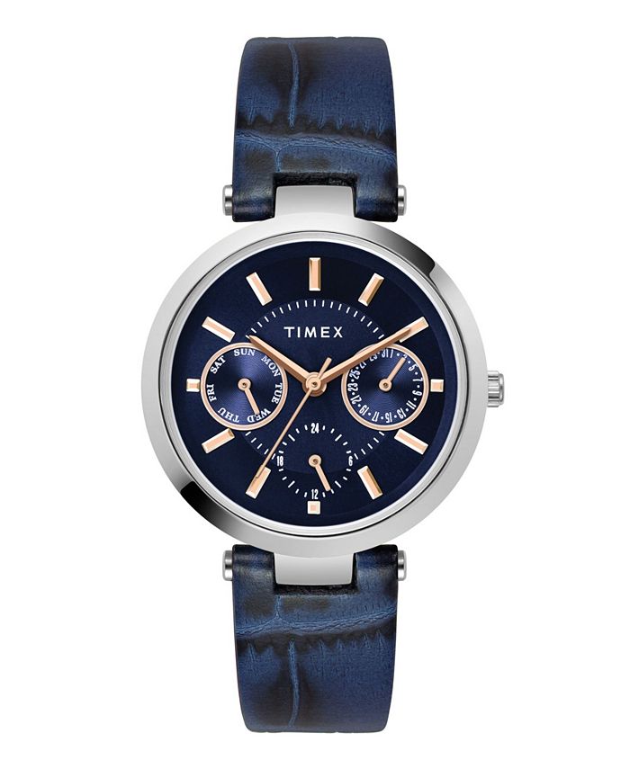 Timex Traditional Women's Blue Leather Strap Watch 34mm Macy's