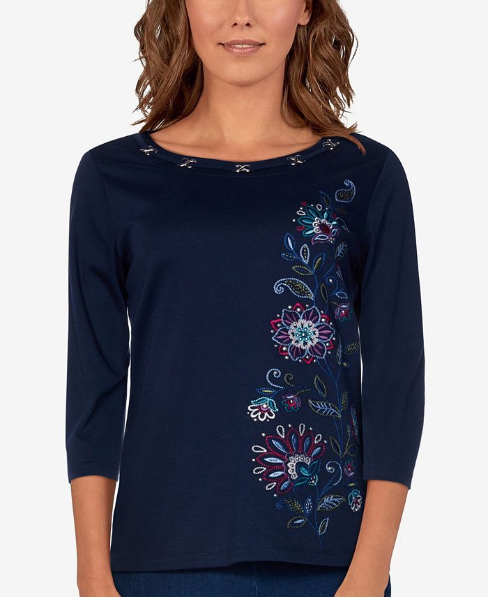 Alfred Dunner Petite Size Bryce Canyon Embellished Floral Embroidered 
