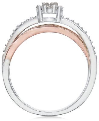 Diamond Crossover Promise Ring (1/4 ct. t.w.) in Sterling Silver and 14k Rose Gold