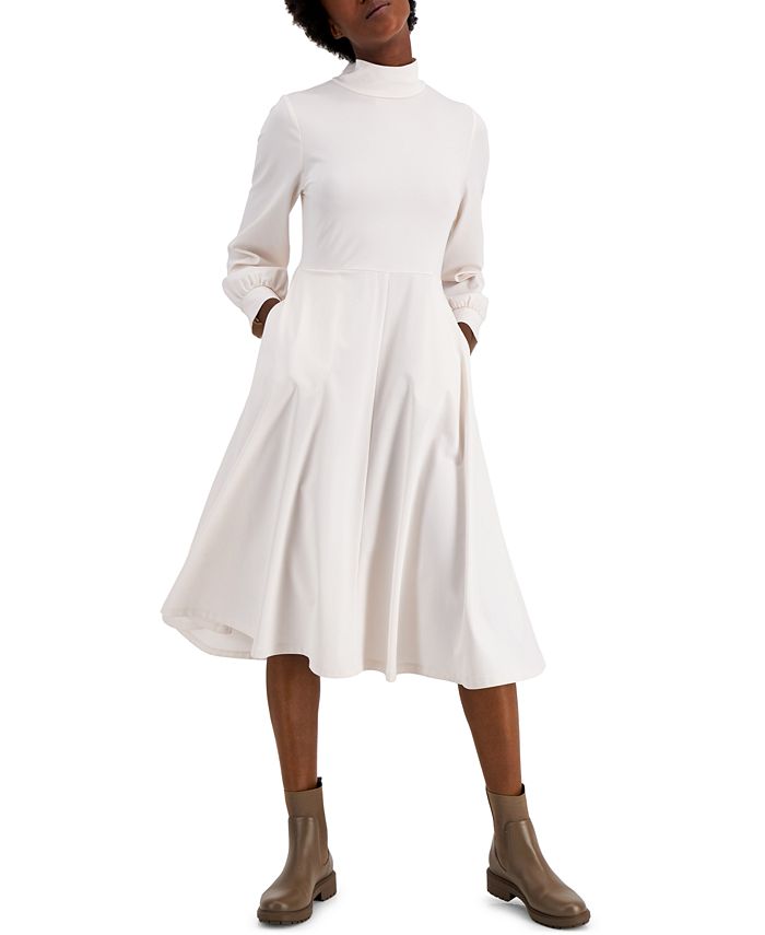 Alfani Petite Mock-Neck Fit & Flare Dress, Created for Macy's - Macy's